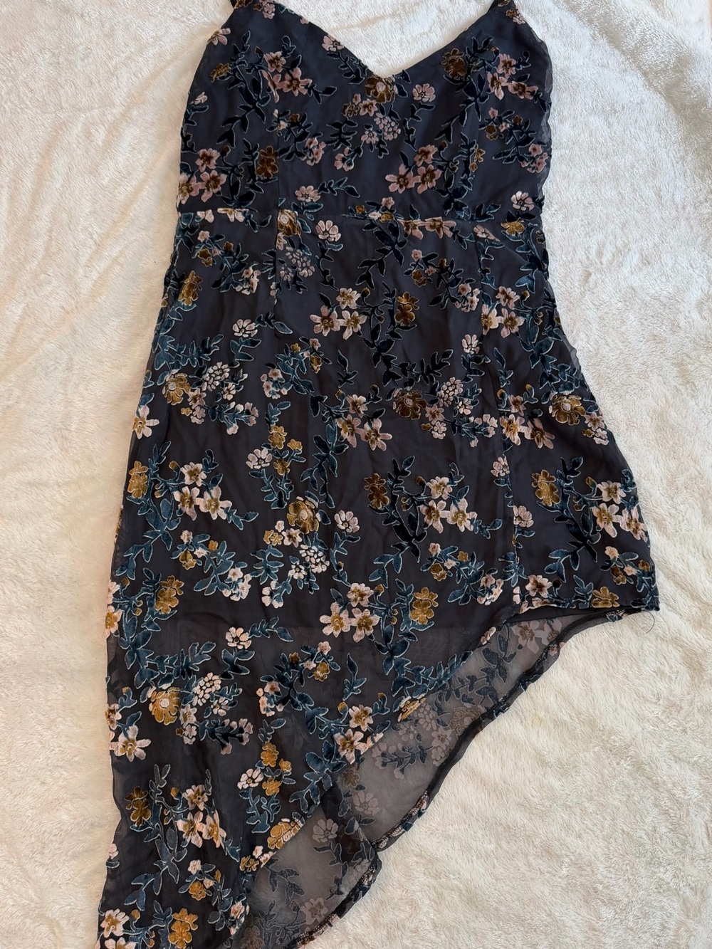Lulu's Navy Velvet Floral Midi Skirt